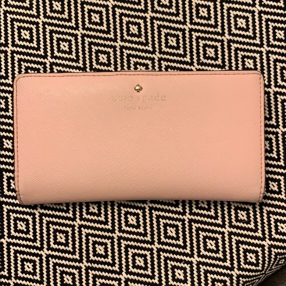 Kate spade pink w polka dot fabric large wallet